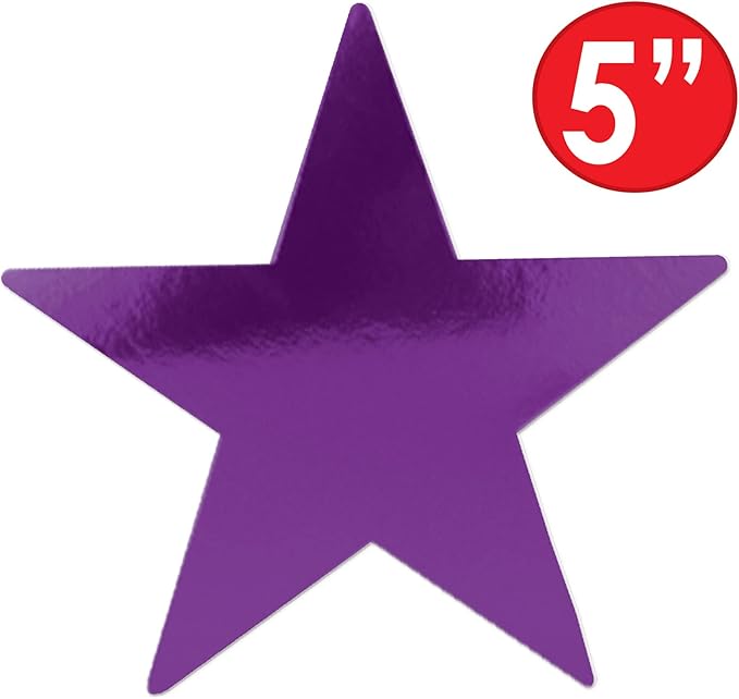 Beistle 36-Pack Foil Purple Star Cutouts, Party Decorations for Festive Occasions, Celebrations & Events, Starry Theme Decor for Wall & Table, 9”
