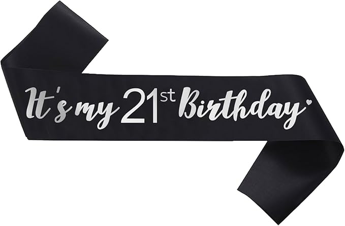 It's My 21st Birthday Sash Black, Birthday Girl Sash Gifts Party Decorations and Supplies, Black with Silver