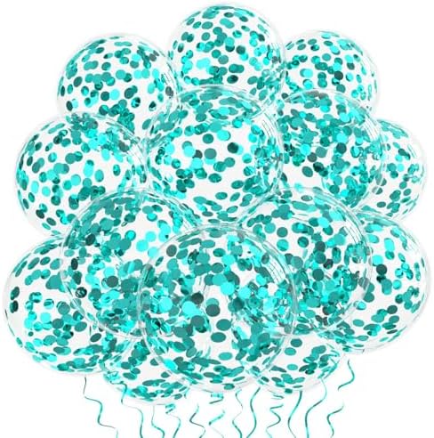 VHUWE Teal Blue Confetti Balloons 25 Pcs, 12 Inch Thickened Clear Latex Balloon with Confetti Inside for Birthday Party Baby Shower Graduation Anniversary Engagement Decorations Supplies
