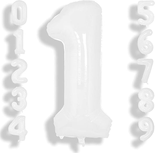 SUWEN 40 Inch White Large 1 Balloon Number Big Foil Helium Number Balloons 0-9 Giant Jumbo Happy 1st Birthday Party Decorations for Boy or Girl Huge Mylar Anniversary Party Supplies