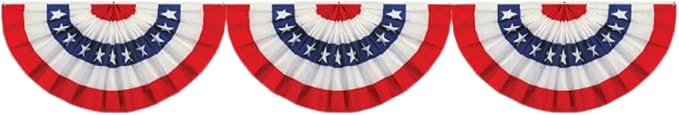 Beistle Jointed Patriotic Bunting Photo Prop Backdrop, 12" x 6’ - Red White & Blue USA Wall & Table Decor