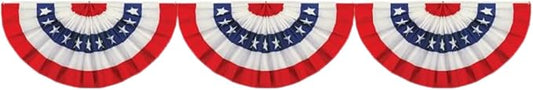 Beistle Jointed Patriotic Bunting Photo Prop Backdrop, 12" x 6’ - Red White & Blue USA Wall & Table Decor