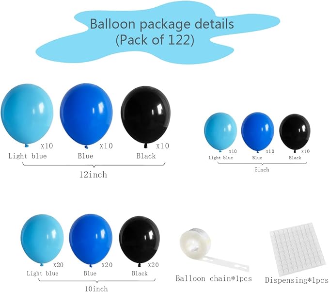 Blue and Black Balloon Garland Arch Kit, 122PCS Black Light Blue Royal Blue Balloons for Boys Video Gaming Birthday Retirement Teens Gamer Fan Level Up Super Graduation Decorations