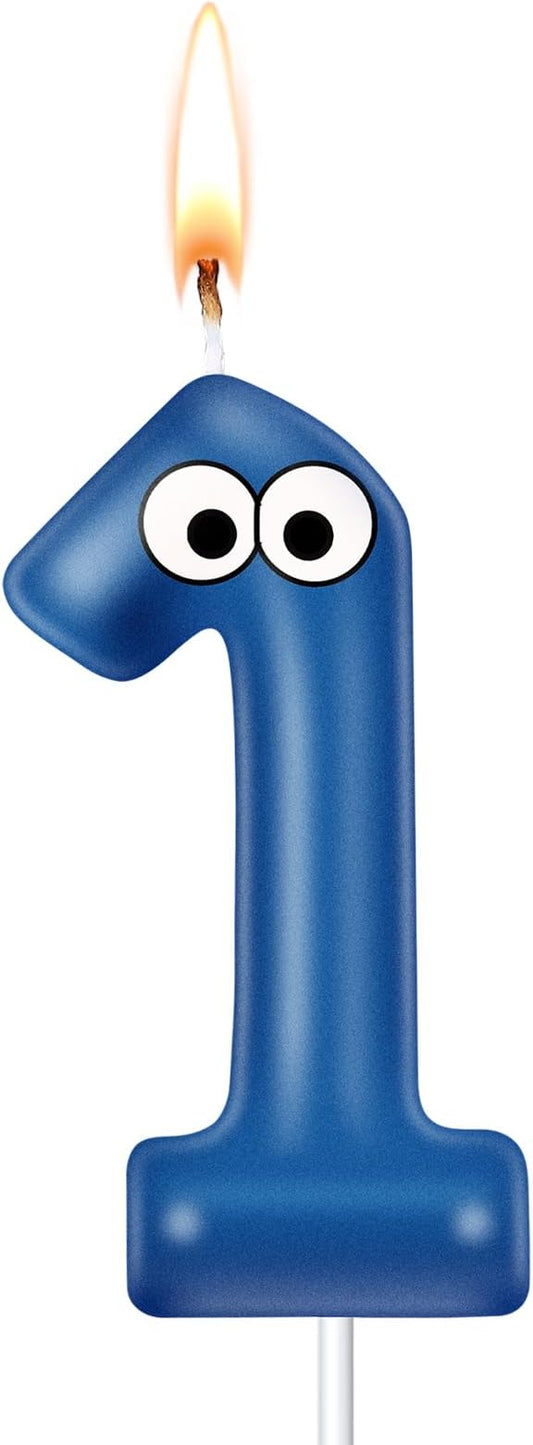 MTLEE Number Birthday Candle Monster Theme Candles Cookies Cake Topper for Girl Boy Cartoon Birthday Party Cake Decorations Supplies(Blue A,Number 1)