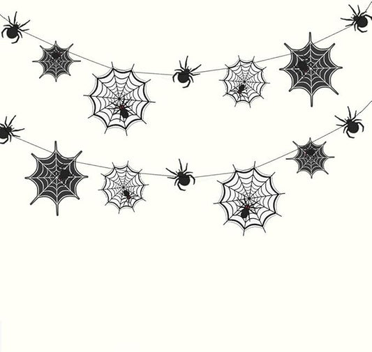 Cheerland Spider Web Banner Garland Black Halloween Decorations Hanging Cobweb Spiderweb Haunted Mansion for Spooky Birthday Horror Home Office Classroom Mantle Fireplace Decor Party Supplies