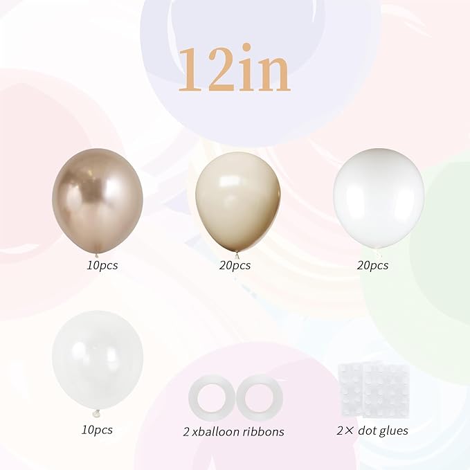 60pcs Sand White Gold Balloons - 12inch Metallic Champagne Gold Nude White & Clear Balloons for Weddings, Birthdays, Baby Showers