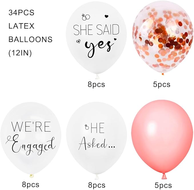 Engagement Party Balloons HE ASKED,SHE SAID Yes WE'RE ENGAGED Balloons Rose Gold Confetti Latex Balloon for Bridal Shower Engagement Bachelorette Wedding Party Decoration