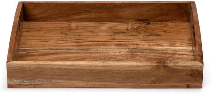 Acacia Wood Serving Tray - 16 Inch Wooden Tray with Natural Food-Safe PU Coating, Brown