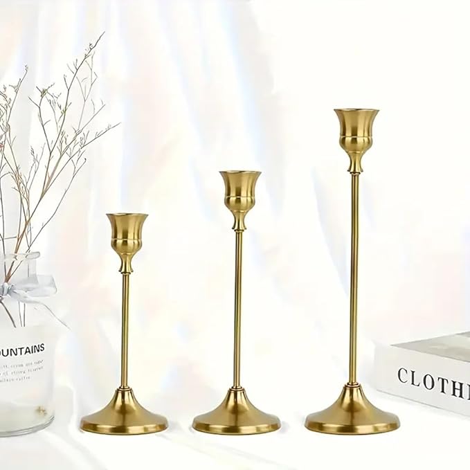 Candle Holders: Set of 3 Gold Candle Stick Holders - Metal Candlestick Holders for Home Christmas Wedding Table Centerpiece Mantle Decor (Golden Cup)