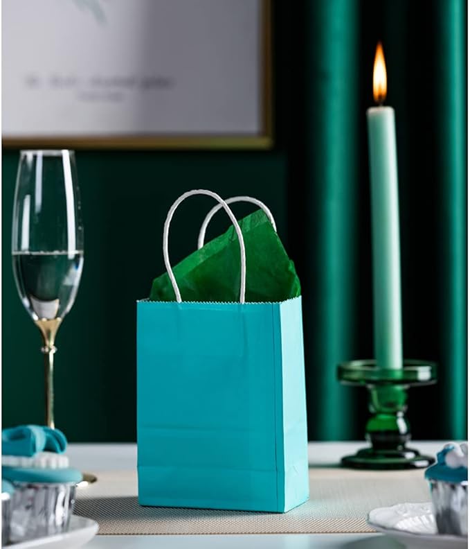 AWELL Mini Size Turquoise Blue Paper Bag with Handle Bulk Party Favor Bag 6x4.5x2.5 inch for Graduation Baby Shower Birthday Christmas Recycled Bag, 50 Counts