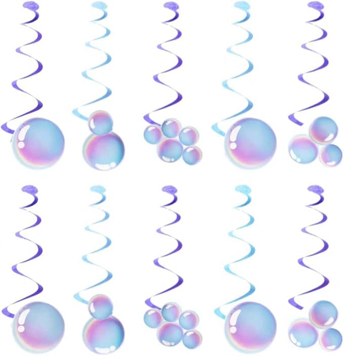 Hanging Spiral Bubble Decor - Under The Sea Party Decorations for Mermaid Birthday, Ocean Theme Bedroom & Bathroom