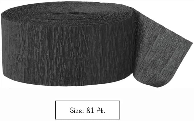 Premium Black Crepe Paper Streamer - 81 ft (1 Pc) - Perfect for Birthdays, Weddings, and Events