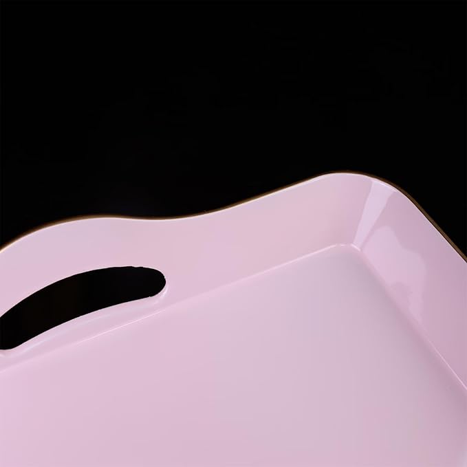 Pink Decorative Tray for Coffee Table with Handles, Plastic Rectangular Serving Tray for Living Room, Bathroom, Outdoors, 11.8"*17.3"