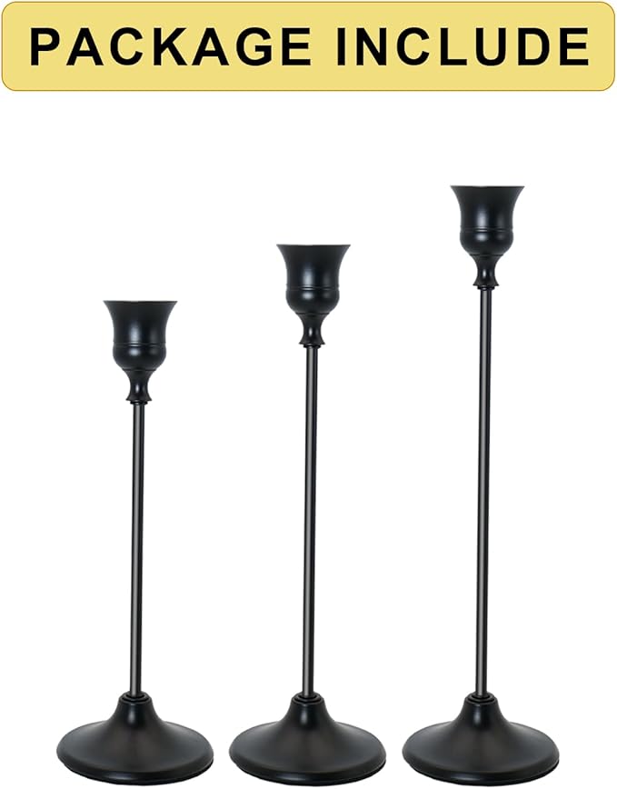 Candlestick Holders 3PCS, Black Metal Taper Candle Holder, Vintage Candle Holders for Pillar Candles, Table Mantel Wedding Festive Decor Party Party Decor Christmas Decorations
