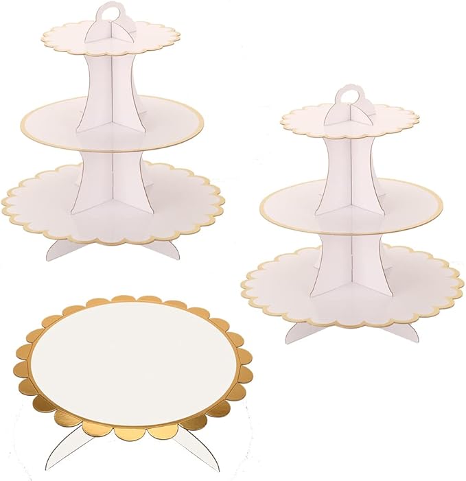 MRPAPA White Cardboard Cupcake Stand ,3 Tiered Cupcake Tower Party Cake Stand Tray, Easy Assemble Dessert Holder fit for Party , Wedding, Afternoon Tea, Birthday (Set of 3)