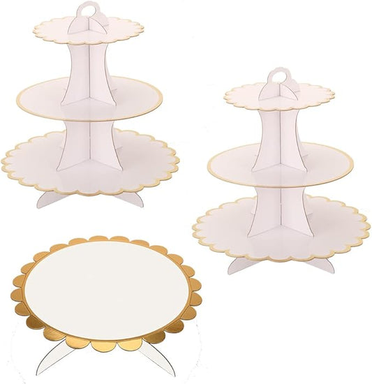 MRPAPA White Cardboard Cupcake Stand ,3 Tiered Cupcake Tower Party Cake Stand Tray, Easy Assemble Dessert Holder fit for Party , Wedding, Afternoon Tea, Birthday (Set of 3)
