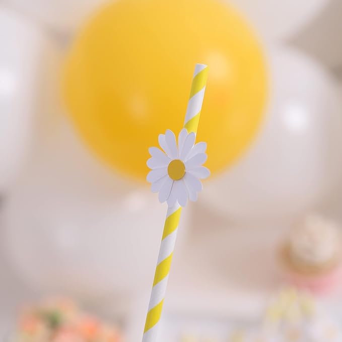 Disposable Daisy Paper Straws - Floral Straws for Kids Birthday Party Supplies Daisy Decorations Bridal Shower, Daisy Baby Shower, Wedding Party, Engagement, Birthday Party 20Pcs（yellow）