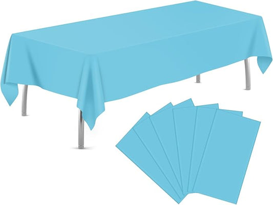 tujol Light Blue 6 Pack Plastic Table Cloth 54" x 108", Disposable Tablecloths Rectangle Table Cover, Plastic Tablecloths for Parties