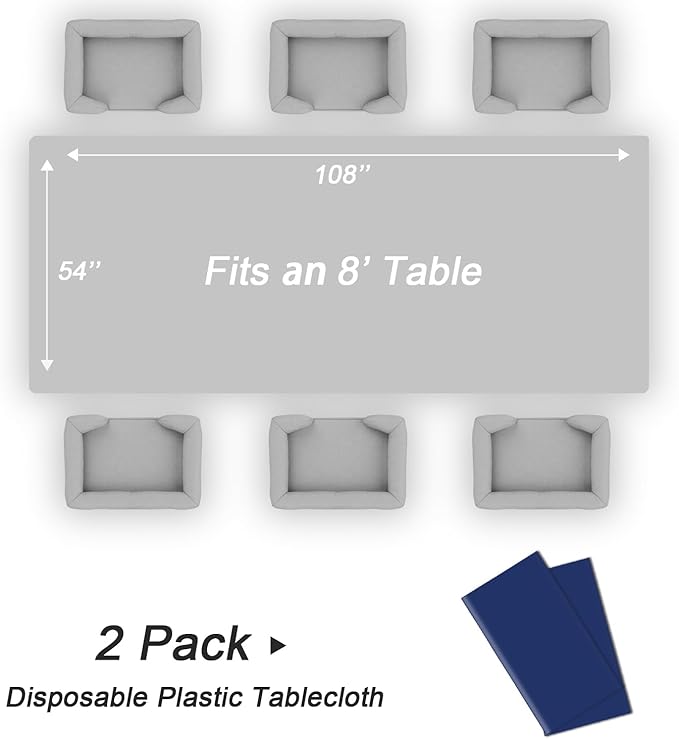 QIKSION Navy Blue Plastic Table Cloth Disposable 2 Pack, 54 x 108 Inch Tablecloths for Party, Graduation, Patriotic, Veterans Day Decorations, Dark Blue Rectangle Table Cover