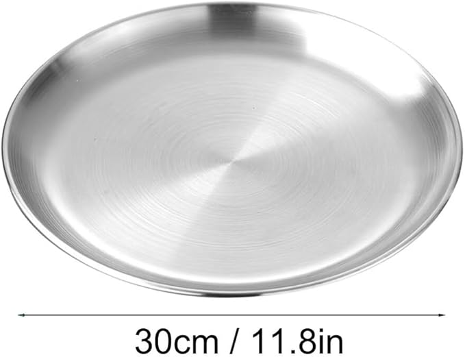 11.8in Round Silver Serving Tray, Stainless Steel Decorative Metal Tray for Coffee Table, Vanity, Perfume, Jewelry, and Entryway Catchall Organizer