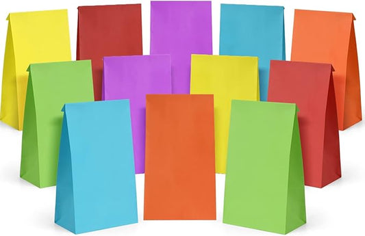 Poever 30 Pcs Party Favor Bags - 6 Colors Small Gift Bags 5x2.95x9.45 Colorful Treat Rainbow Kraft Paper for Birthday Party Wedding Craft Activities