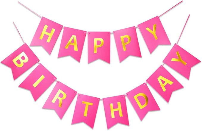 Letjolt Happy Birthday Banner Pure Roseo Party Signs Golden Sparkle Bunting Funny Supplies for Girls Birthday Party Decorations 13 Pieces