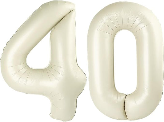 Balloons Number 40, 40 Inch Cream 40th Birthday Decoration for Women & Men, Large Foil Party Decorations for Engagement Celebration Memorial Day's Supplies