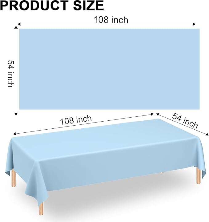 WNINK 6 Pack Light Blue Rectangular Plastic Tablecloths, Blue Disposable Table Covers 54" x 108" Baby Blue Table Cloths for Baby Shower, Birthday, Bridal Shower, Engagement Wedding Parties