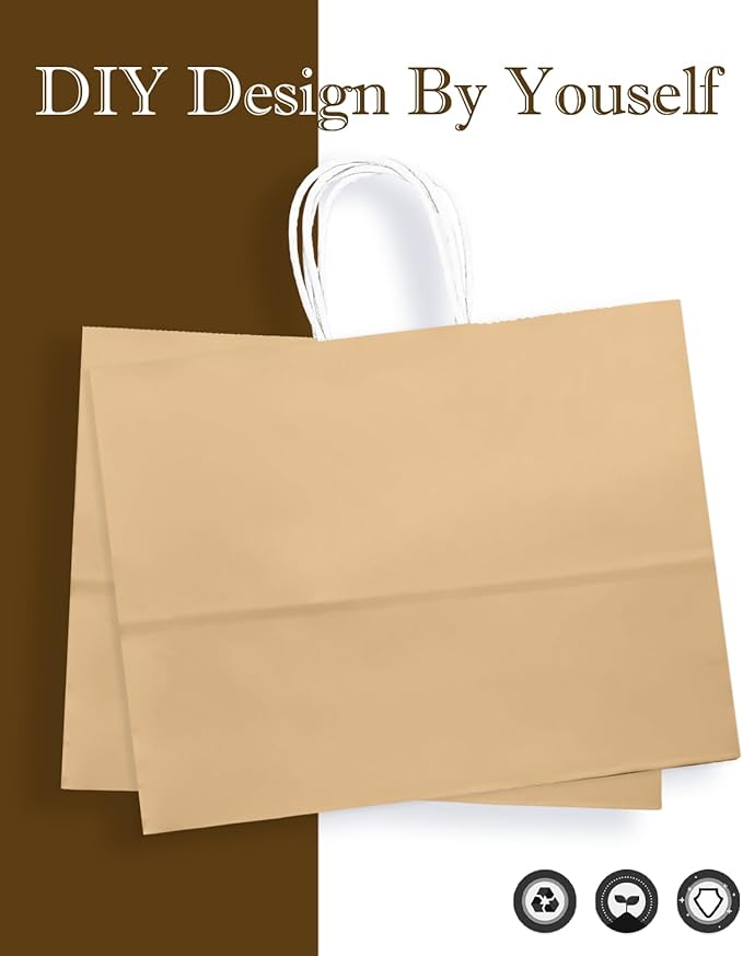 qiqee 24PCS Large Gift Bag with Handles Bulk 13"x4.5"x10" Gift Bags Almond Yellow Bags Multiple Uses (32x11x25cm,Wide Large)