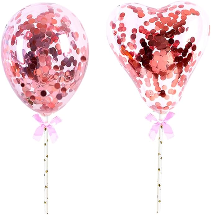 Daimay Pink Birthday Cake Topper Supplies Acrylic Glitter 1st Happy Birthday Cake Deco with Confetti Balloon Paper Fans Stars Firework Cupcake Toppers for Baby Shower Birthday Party - Rose Gold 23