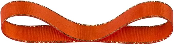 3/8" Double Face Satin Ribbon with Gold Edge 25 Yards (761-Autumn Orange), Set for Gift Wrapping, Party Decor, Wedding and Craft