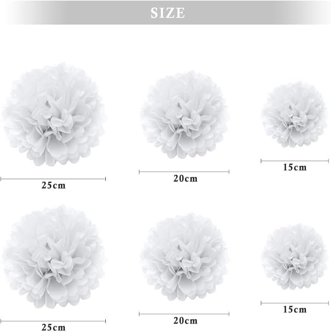 Binpeng Paper Pom Poms Hanging Paper Flower Ball Wedding Celebration Decorations Outdoor Decoration Flowers Craft for Birthday Party (White 6 PCS)
