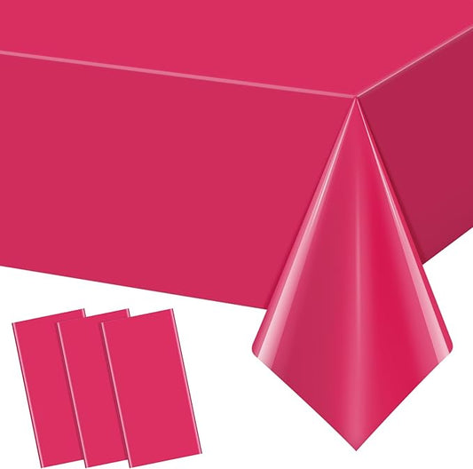 3Pcs Hot Pink Tablecloth,Disposable Plastic Tablecloths,Waterproof Hot Pink Rectangle Table Cover for Graduation Birthdays Weddings Anniversary Party Decorations,54 x 108 Inch