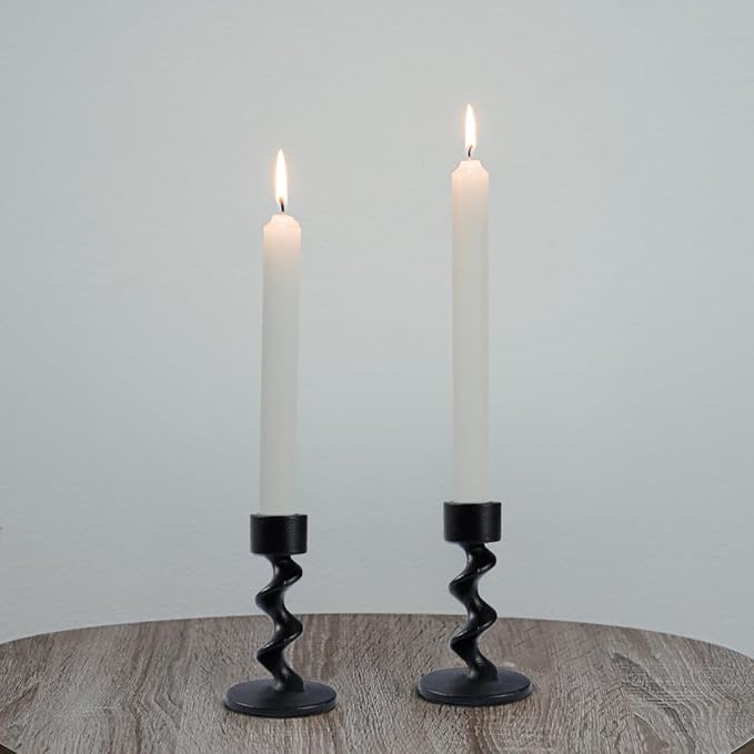 4PCS Matte Black Spiral Iron Taper Candlestick Holders – Stylish Table Centerpieces for Wedding, Anniversary, Party & Home Decor, Durable Gift with Anti-Slip Design