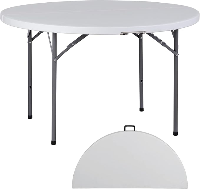 ZenStyle Folding Table, Indoor Outdoor Portable Plastic Dining Card Table Utility Table for Camping Dining Event Party, White (Round, 48"x48")
