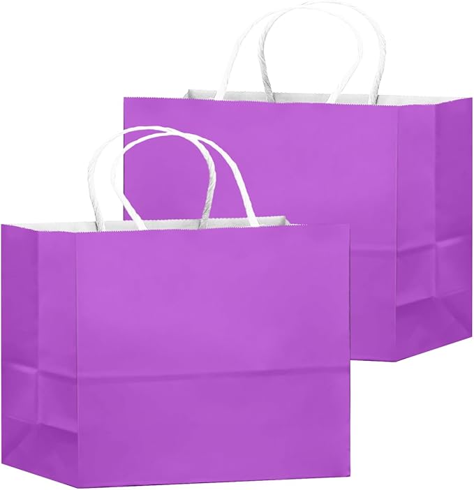 qiqee 24PCS Large Gift Bag with Handles Bulk 13"x4.5"x10" Gift Bags Violet Bags Multiple Uses (32x11x25cm,Wide Large)