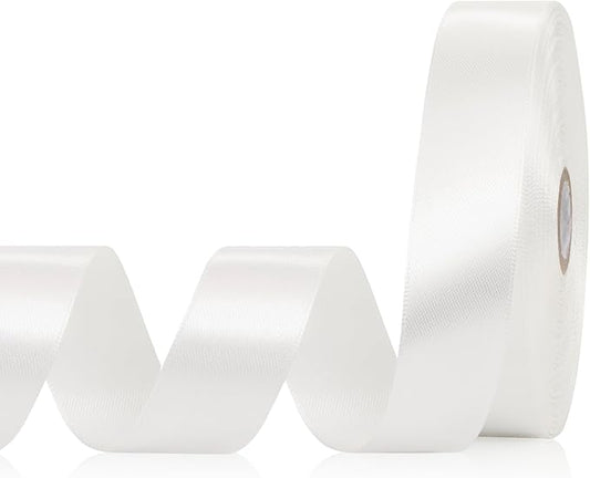 White Ribbon 1 Inch 60 Yards, Versatile Solid Satin Ribbon for Flower Bouquet, Graduation Lei, Crafts, Gift Wrapping, Baby Shower, DIY Bows and Wedding Decorations