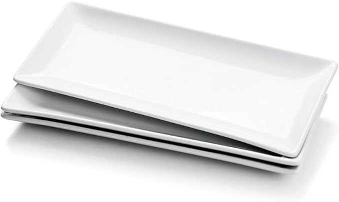 Miicol Porcelain Serving Platters Set of 3, Large Serving Trays 14 Inch, White Rectangle Plates, Ceramic Serving Dishes for Party, Restaurant, Buffet, Steak, Dessert, Salad, Fruit, Microwave Safe