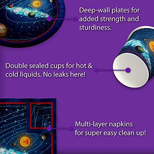 Solar System Outer Space Birthday Party Supplies Set Plates Napkins Cups Tableware Kit for 16