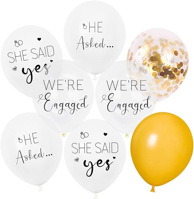 Engagement Party Balloons HE ASKED,SHE SAID YES WE'RE ENGAGED Balloons Gold Confetti Latex Balloon for Bridal Shower Engagement Bachelorette Wedding Party Decoration