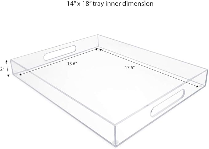 Isaac Jacobs Clear Acrylic Serving Tray (14x18) with Cutout Handles, Spill-Proof, Stackable Organizer, Space-Saver, Food & Drinks Server, Indoors/Outdoors, Lucite Storage Décor & More