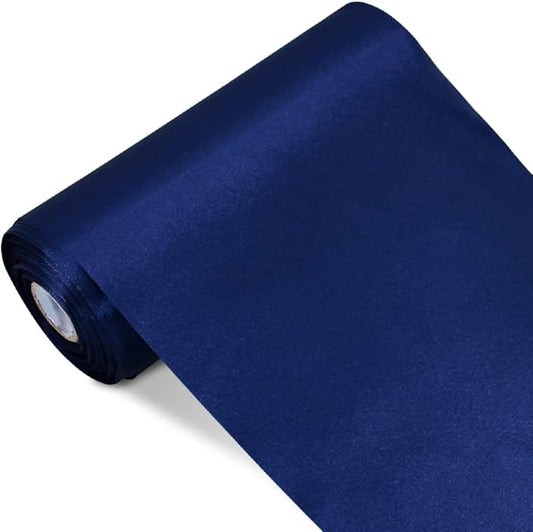 TONIFUL 6 inch x 22yd Wide Navy Blue Satin Ribbon Solid Fabric Ribbon for Cutting Sewing Ceremony Party Decoration Chair Sash Table Runner Car Bows Indoor Outdoor Yard Decor
