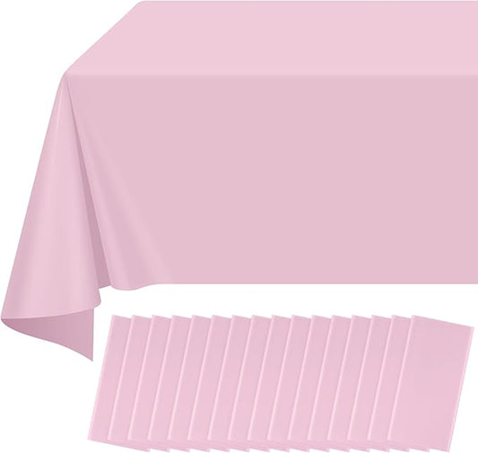 16 Pack Light Pink Plastic Tablecloth for Rectangle Tables, Premium Decorative Pastel Pink Disposable Table Cloths for Parties, Rectangle Party Table Cover for Birthday Wedding Anniversary, 54x108Inch