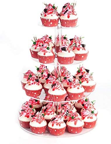 YestBuy 4 Tier Round Acrylic Cupcake Stand with Base, Premium Cupcake Holder, Acrylic Cupcake Tower Display Cady Bar Party Décor – Display for Pastry (4" Between 2 Layers)