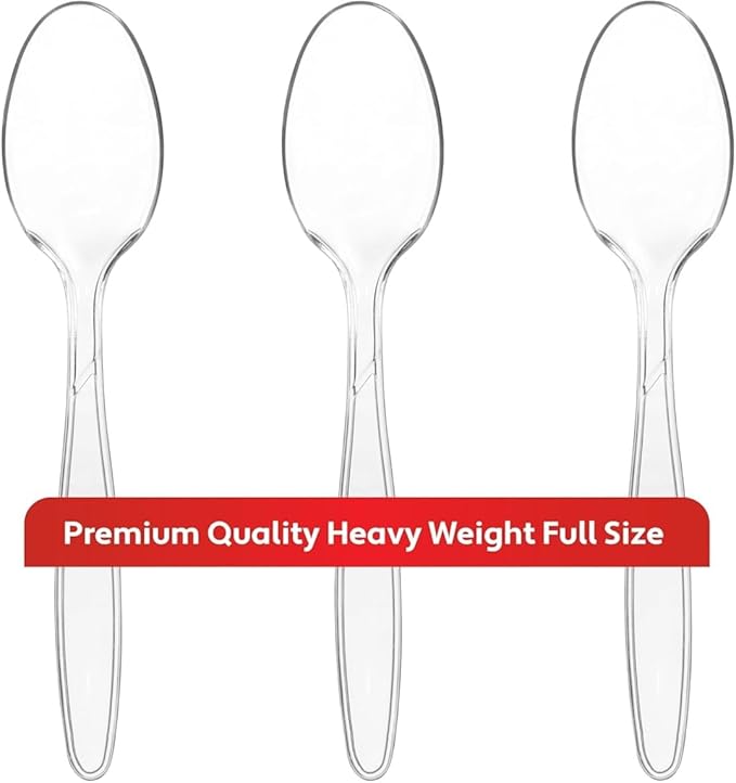 360 Count Extra Heavy Duty Clear Plastic Silverware, 180 Forks, 180 Spoons, BPA Free Disposable Cutlery Set, Premium Bulk Utensils Plasticware for Party Supplies