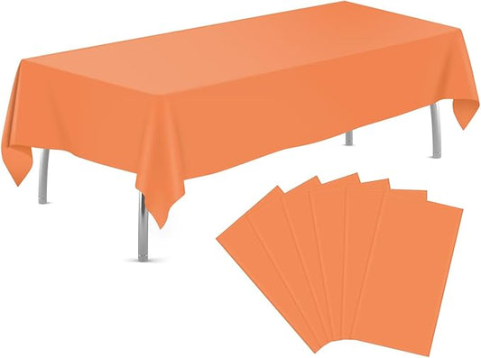 tujol Orange 6 Pack Plastic Table Cloth 54" x 108", Disposable Tablecloths Rectangle Table Cover, Plastic Tablecloths for Parties