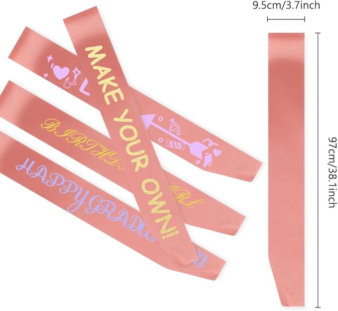 12 Pcs Blank Satin Sash Party Decorations Plain Sash Rose Gold Sash Bridal Shower Decorations Sashes for Birthday, Wedding, Graduation, DIY, Beauty Pageant, Hen Party, Homecoming, Make Your Own Sash