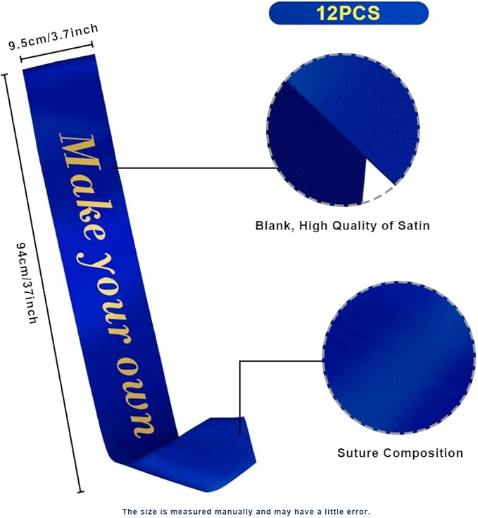 12pcs Dark Blue Sash for Birthday & Graduation Party Favors - Custom Sash Wreath & Groom To Be Sashes