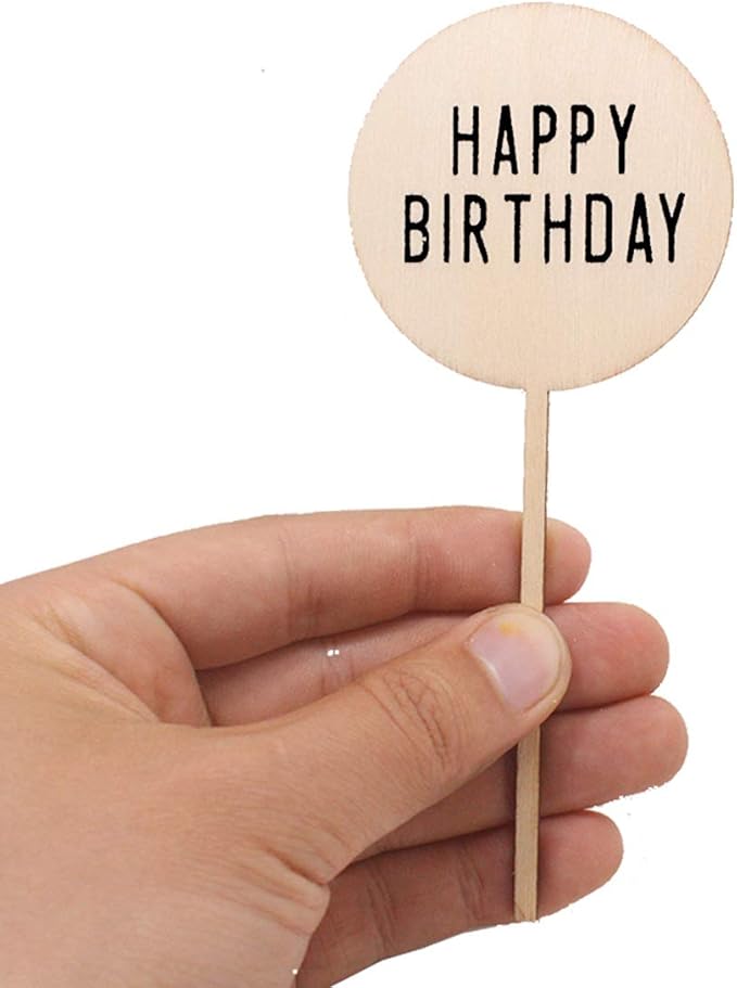 20Pcs Happy Birthday Cake Topper Rustic Wood Cupcake Topper for Various Birthday Party Cake Decorations Supplies