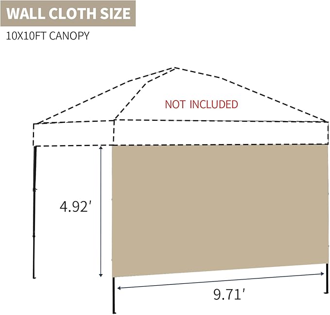 Instant Canopy Tent SideWalls Waterproof Sunwalls for 10x10 Pop Up CanopyTent, 300D Polyester Canopy Walls Waterproof and UV Protection, 1 Pack Sidewall Only